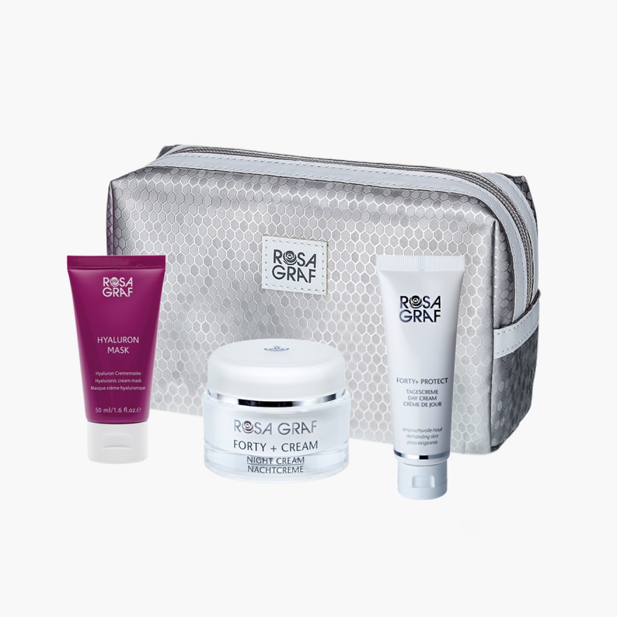 Rosa Graf Forty+ Tasche: Protect (50 ml) + Cream (50 ml) + Hyaluron Mask (50 ml)